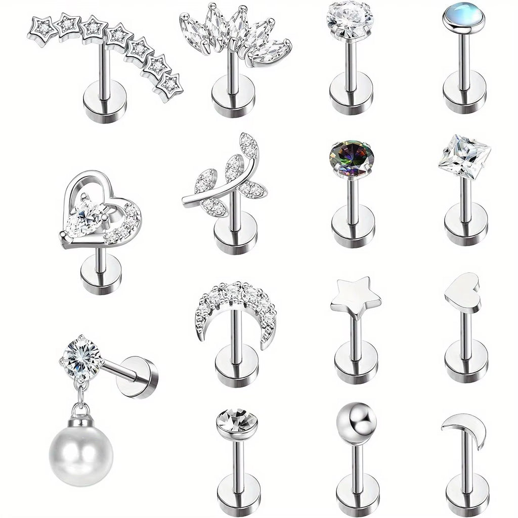 Stainless Steel Cartilage Stud Earrings for Women Opal Star Pearl Earring Studs Flower Studs Ear Piercing Jewelry