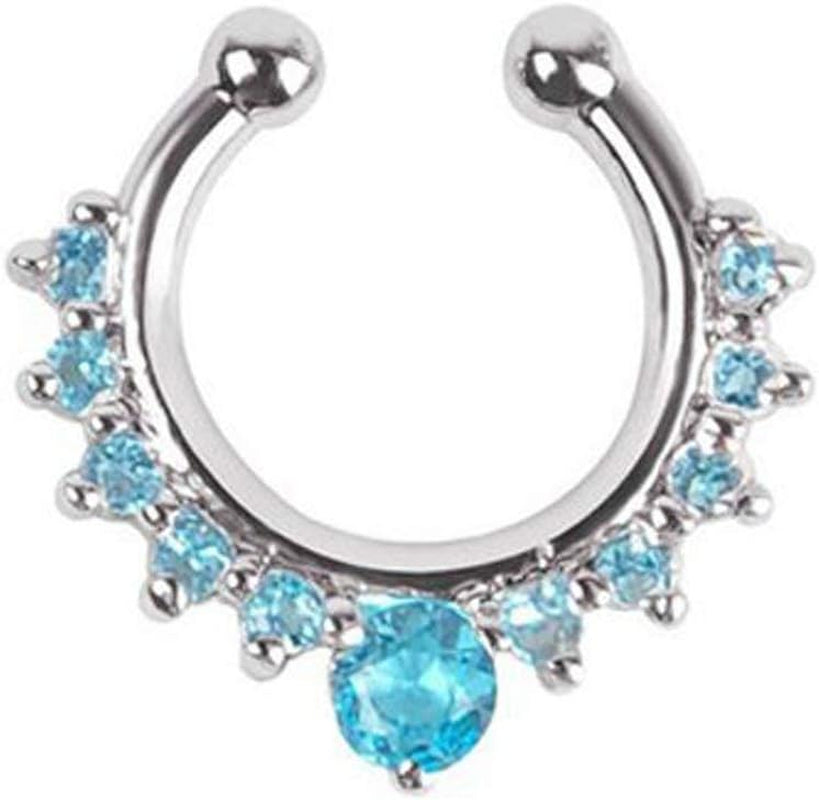 6Pcs Fake Septum Clicker Nose Ring Rhinestone Non Piercing Hanger Clip Body Jewelry