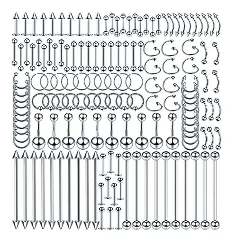 Oveta 150PCS Body Piercing Jewelry Lot 14G 16G 20G Stainless Assorted Styles