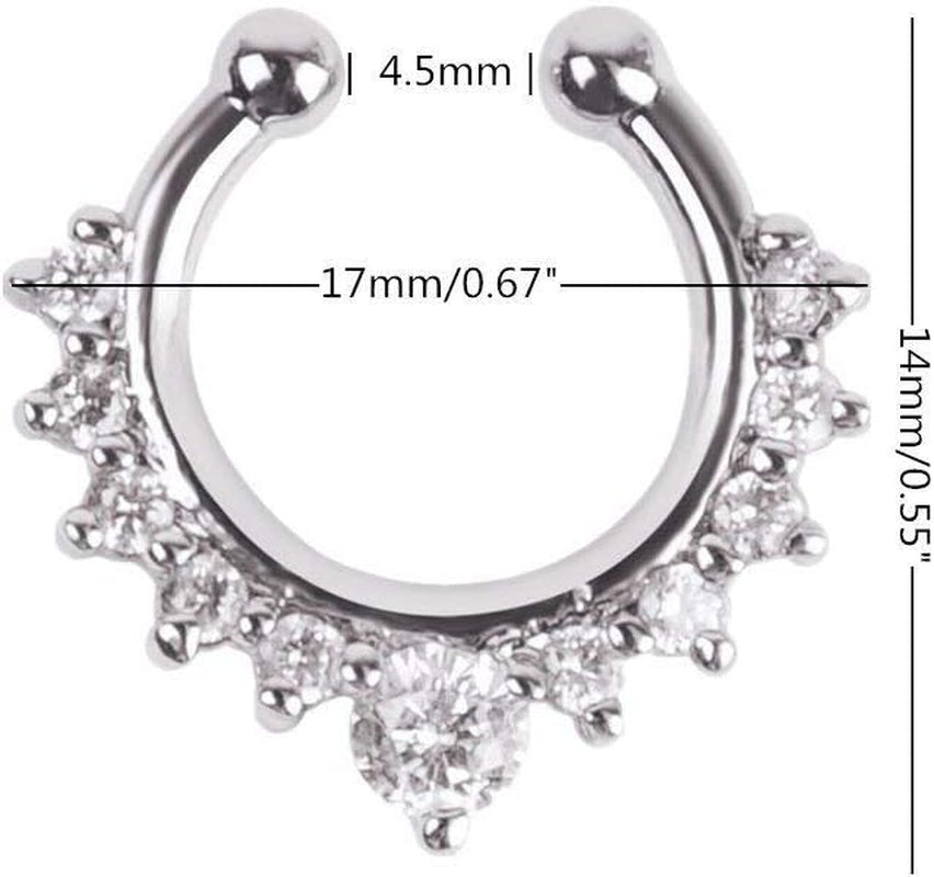 6Pcs Fake Septum Clicker Nose Ring Rhinestone Non Piercing Hanger Clip Body Jewelry