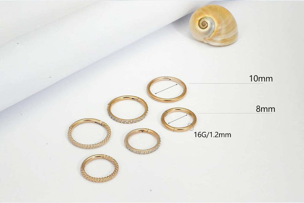 16G 18G 6Mm 8Mm 10Mm Hinged Clicker Segment CZ Twisted Clicker Nose Rings Hoop Helix Cartilage Daith Tragus Sleeper Earrings Body Piercing for Women Men