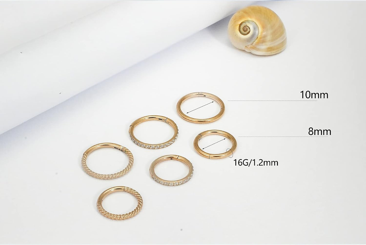 16G 18G 6Mm 8Mm 10Mm Hinged Clicker Segment CZ Twisted Clicker Nose Rings Hoop Helix Cartilage Daith Tragus Sleeper Earrings Body Piercing for Women Men