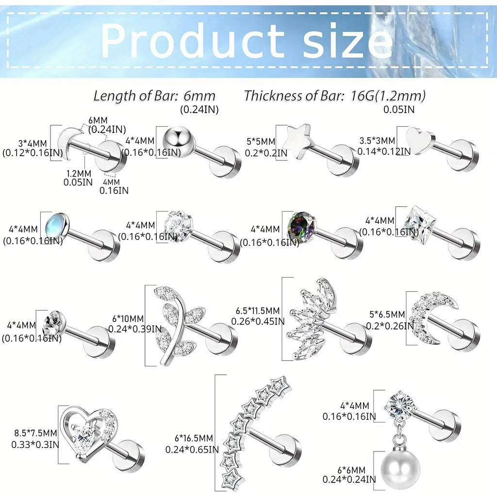 Stainless Steel Cartilage Stud Earrings for Women Opal Star Pearl Earring Studs Flower Studs Ear Piercing Jewelry