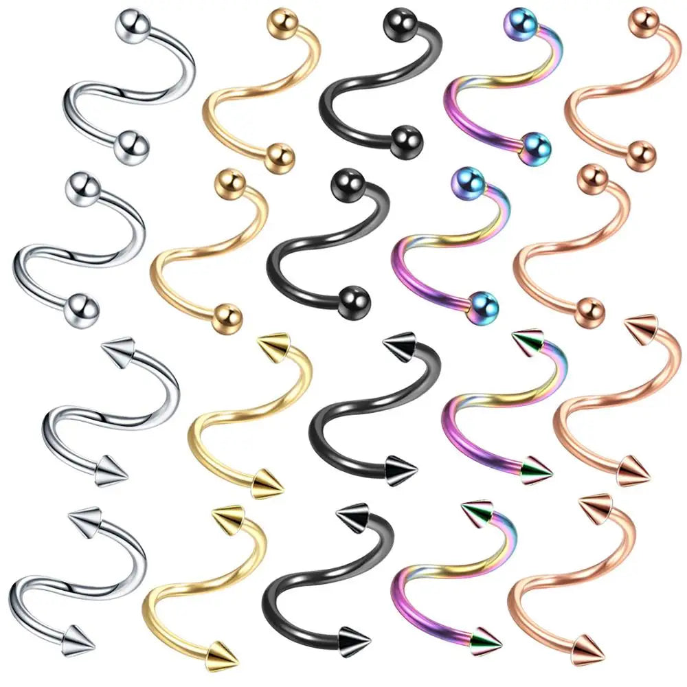 2Pcs 16G Spiral Twisted Ear Helix Cartilage Steel Earrings 16G Labret Piercing Rings Nose Pircing Body Jewelry
