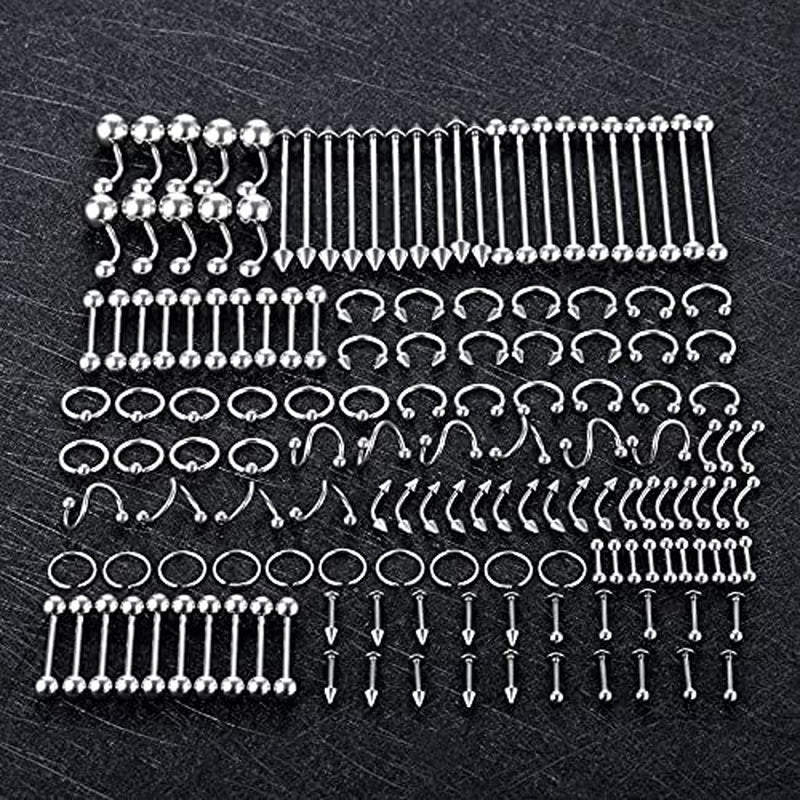 Oveta 150PCS Body Piercing Jewelry Lot 14G 16G 20G Stainless Assorted Styles