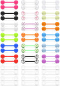 48Pcs 14G 16Mm 14MM Glow in Dark Tongue Nipple Ring Plastic Flexible Acrylic Straight Barbell Body Piercing Jewelry for Women Men Tongue Nippie Piercings