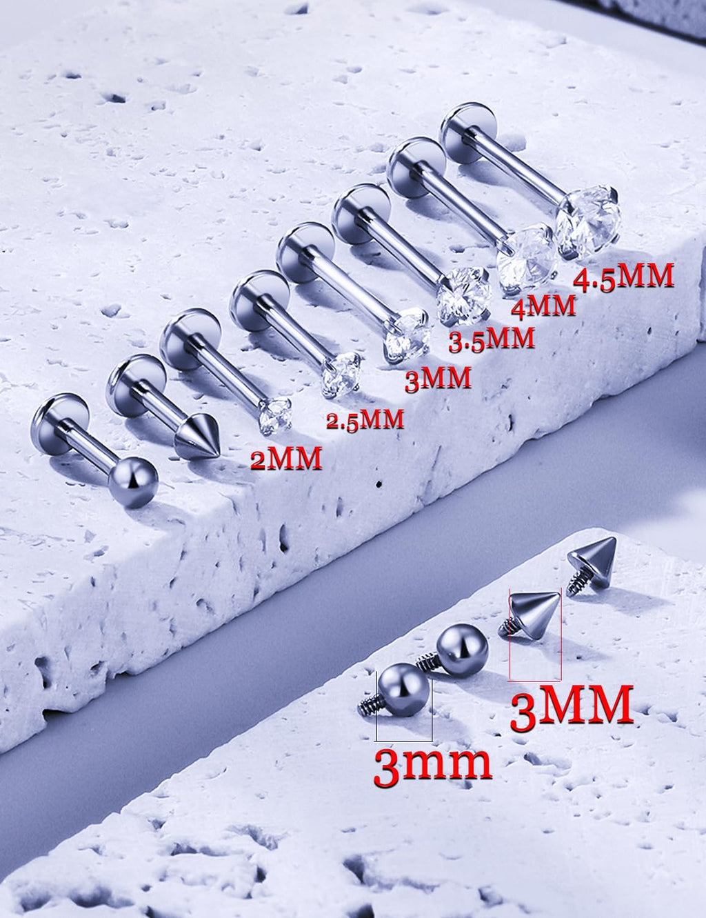 Medusa Piercing Jewelry Stainless Steel Labret Jewelry Monroe Lip Piercings Rings Different Size Tragus Nail Conch Cartilage Helix Earring Stud Bar Length 6Mm 8Mm 10Mm 12Mm