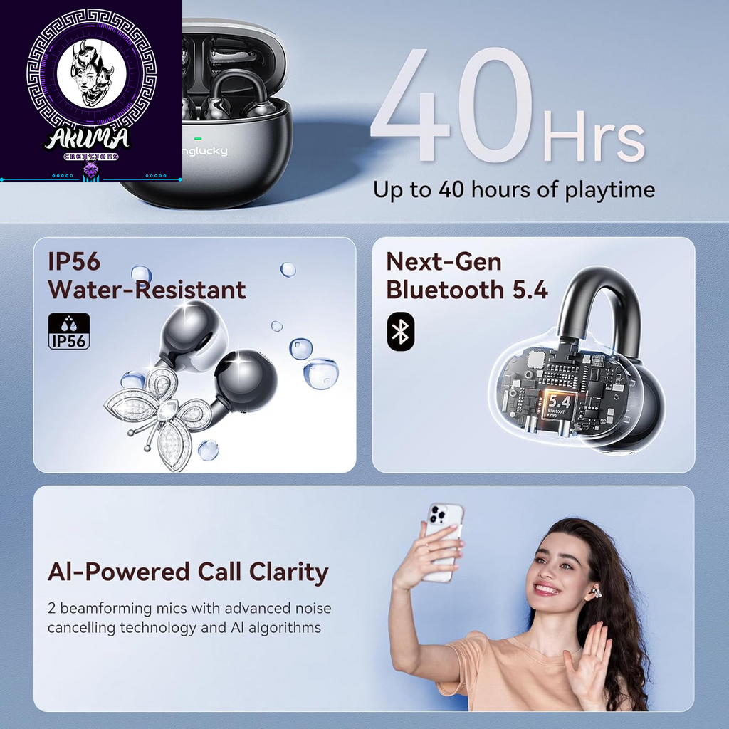 Jewelry-Inspired Clip-On Earbuds with Butterfly Earrings (black)