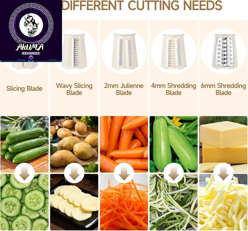 Xilrvna Rotarycheese Grater,Vegetableshredder 5 in 1 Cheese Grater with Handleedderreinforcedsuction,Easytoclean,Kitchenchopperforcrushedice,Fruits and Nuts with Blade Storage Case（White