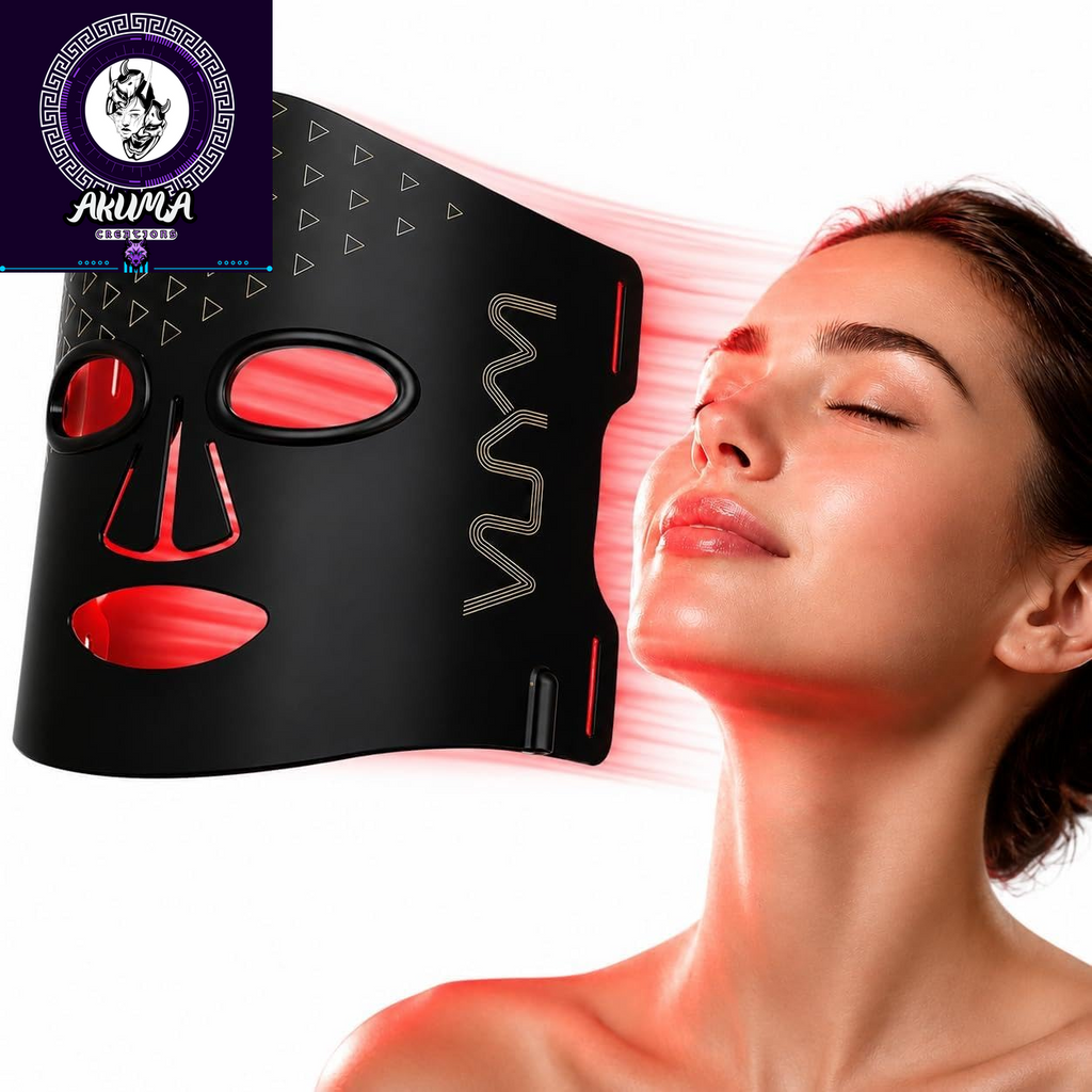VYM Red Light Therapy for Face: High-Energy Super Lightweight 292 Leds Cordless Professional Light Therapy Mask Infrared LED Face Mask at Home Travel 2Mm Thickness - Black