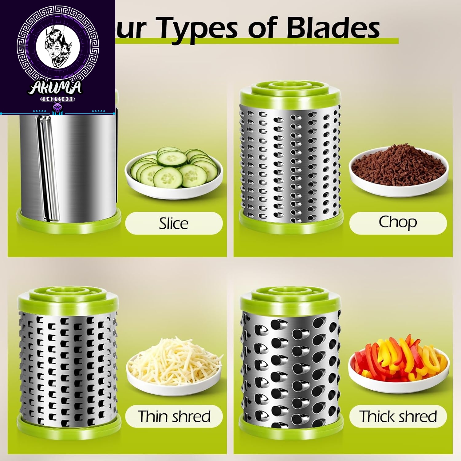Cheese Grater, Parmesan Cheese Grater with Handle and 1 Replacement Handle Cheese Grate Rotary with 4 Stainlesssteel Drums for Grating and Shredding Hard Cheese, Chocolate, Nuts