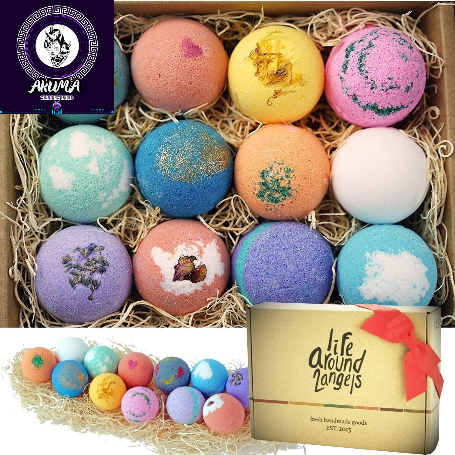 Bath Bombs Gift Set 12 USA Made Fizzies, Shea & Coco Butter Dry Skin Moisturize, Perfect for Bubble Spa Bath