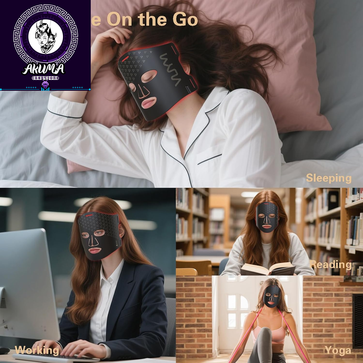 VYM Red Light Therapy for Face: High-Energy Super Lightweight 292 Leds Cordless Professional Light Therapy Mask Infrared LED Face Mask at Home Travel 2Mm Thickness - Black