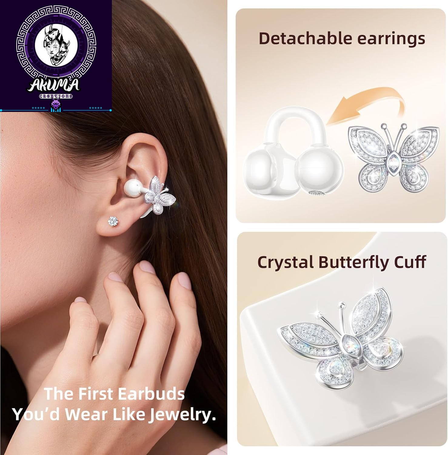 Jewelry-Inspired Clip-On Earbuds with Butterfly Earrings