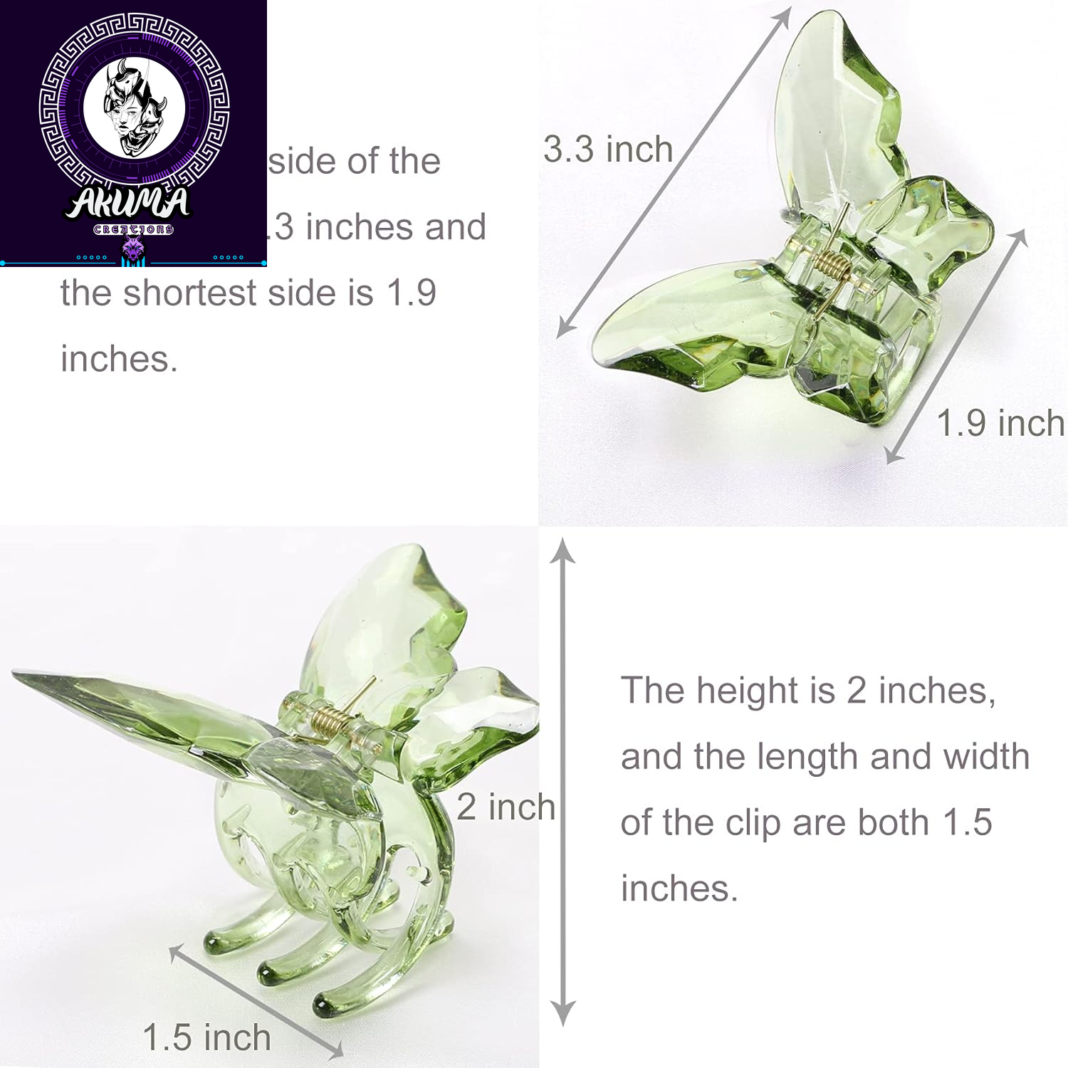 Hair Accessories - 3.3 Inch Butterfly Hair Claw Clips, Large Sized Jaw Clips for Girls and Women, 5 Pack