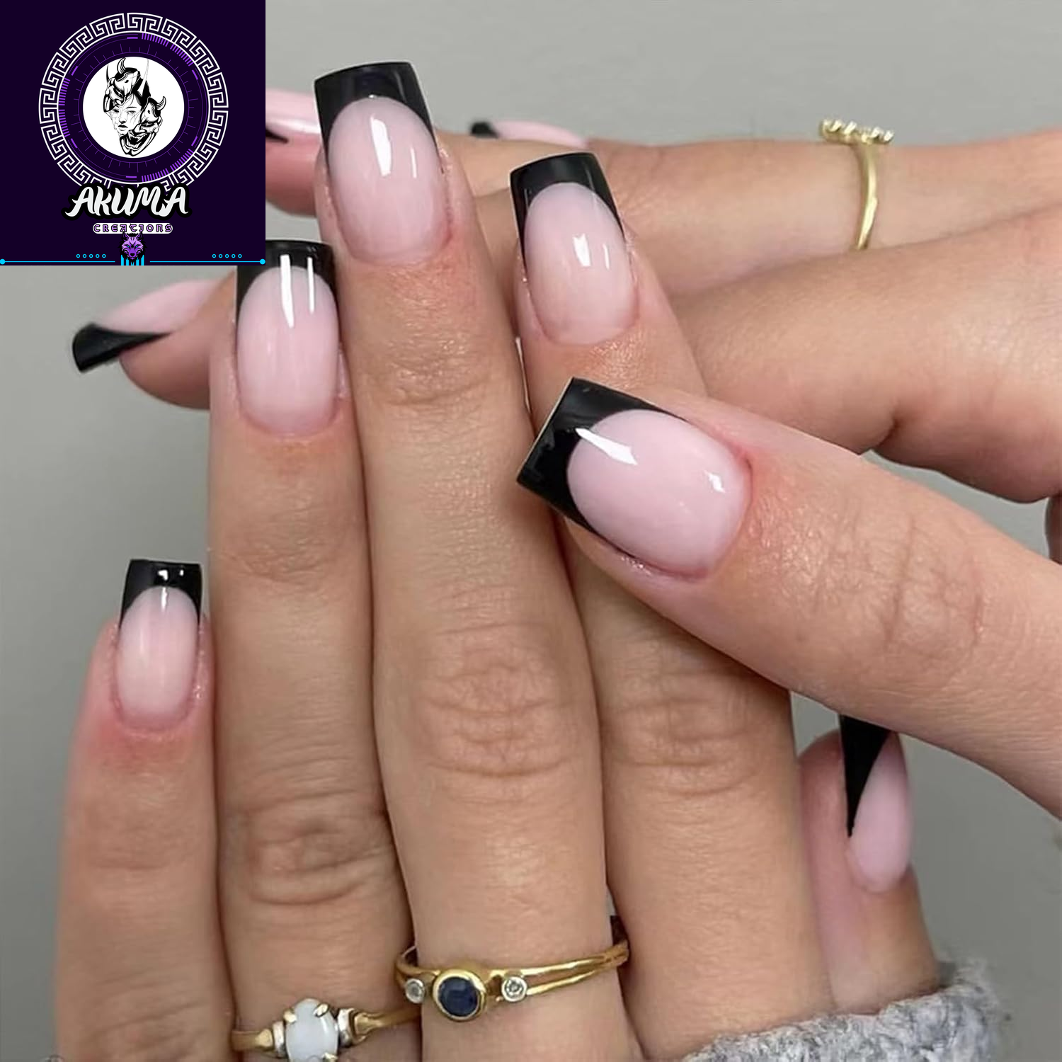 6 Pack French Tip Press on Nails - Almond, Square & Coffin Shapes, Short Fake Nails with Glue, Artificial Stick on Nails (White, Black)