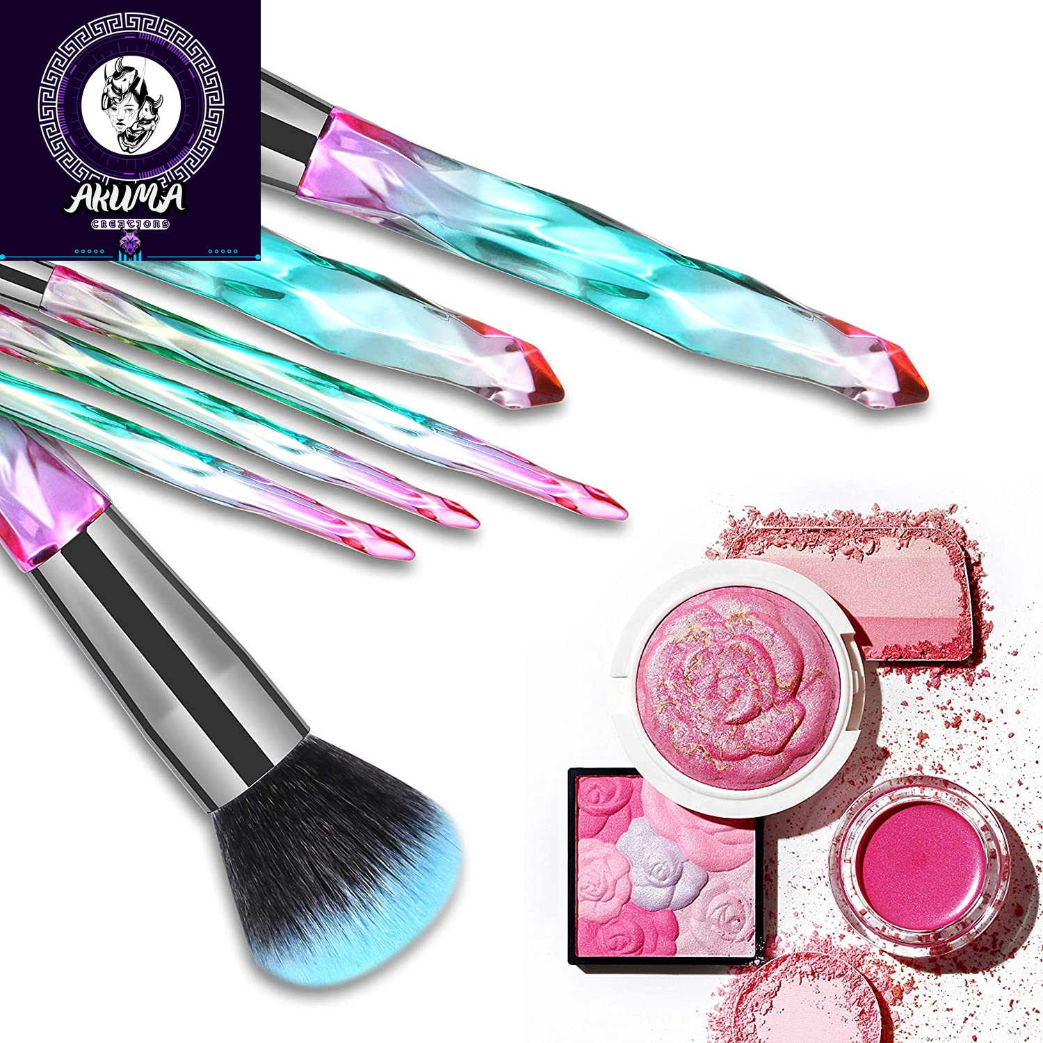 Makeup Brushes 15Pcs Premium Synthetic Bristles Crystal Handle Set Kabuki Foundation Brush Face Lip Eye Makeup Brush Sets Professional with Starry Gift Box (Blue)
