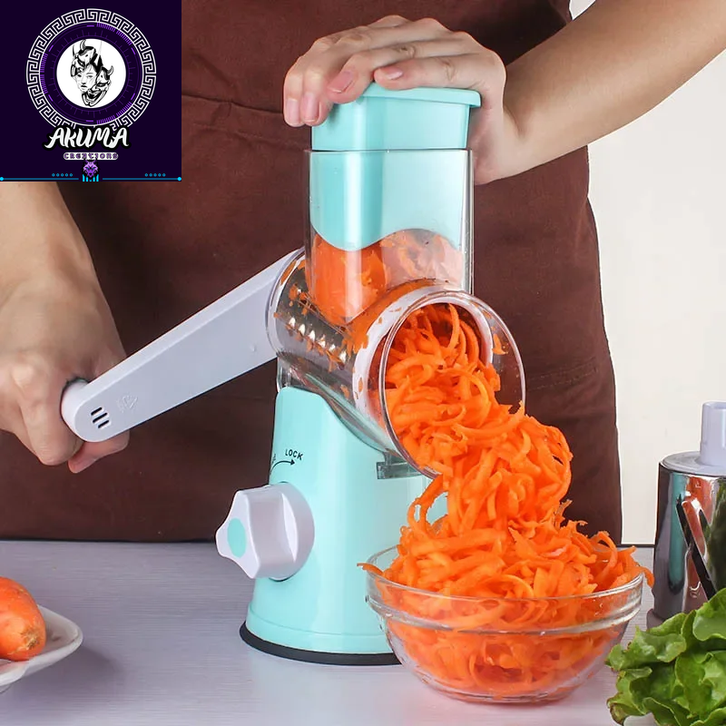 3-In-1 Manual Rotary Cheese Grater for Vegetable Cutter Potato Slicer Multifunctional Vegetable Chopper with 3 Replaceable Blade