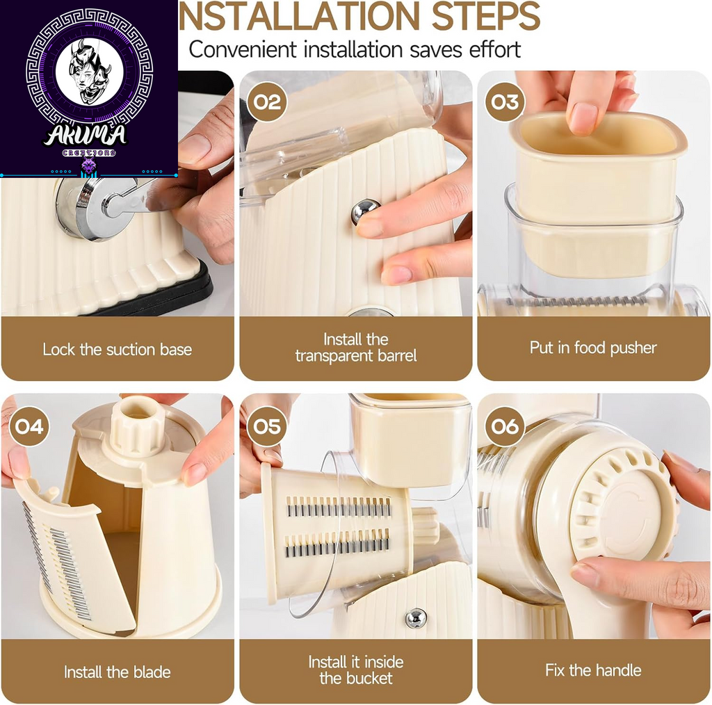 Xilrvna Rotarycheese Grater,Vegetableshredder 5 in 1 Cheese Grater with Handleedderreinforcedsuction,Easytoclean,Kitchenchopperforcrushedice,Fruits and Nuts with Blade Storage Case（White