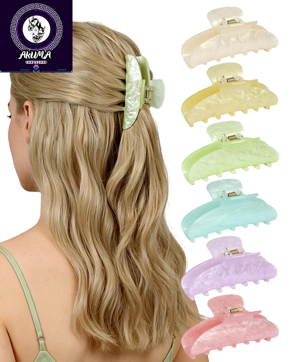 Hair Accessories - 3.3 Inch Butterfly Hair Claw Clips, Large Sized Jaw Clips for Girls and Women, 5 Pack