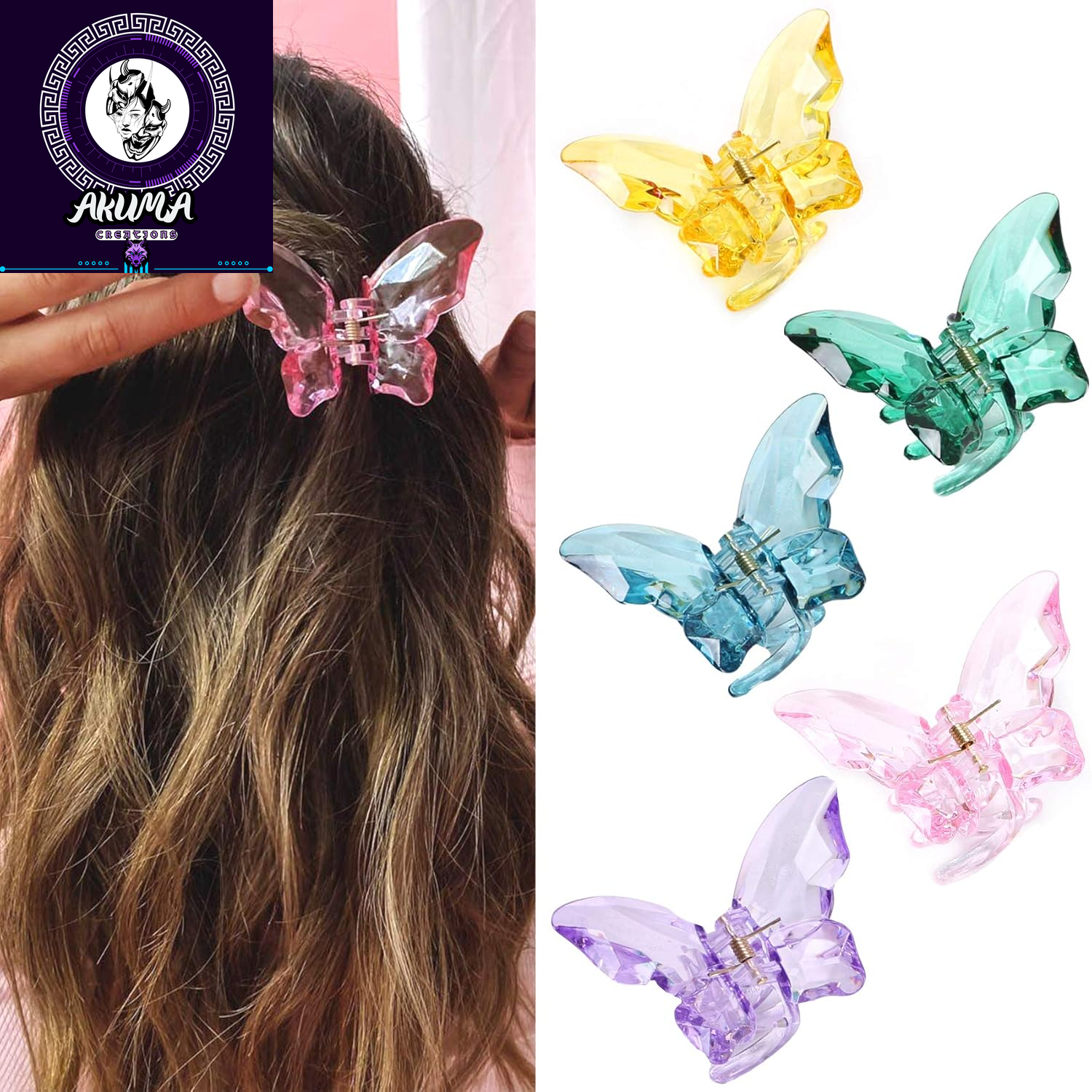 Hair Accessories - 3.3 Inch Butterfly Hair Claw Clips, Large Sized Jaw Clips for Girls and Women, 5 Pack