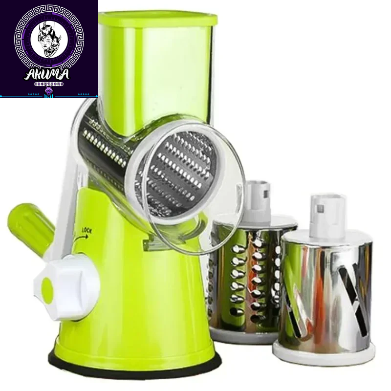 Vegetable Cutter & Slicer Manual Kitchen Cheese Chopper Machine with 3 Sharp Drums Multifunctional Garlic Potato Shredder