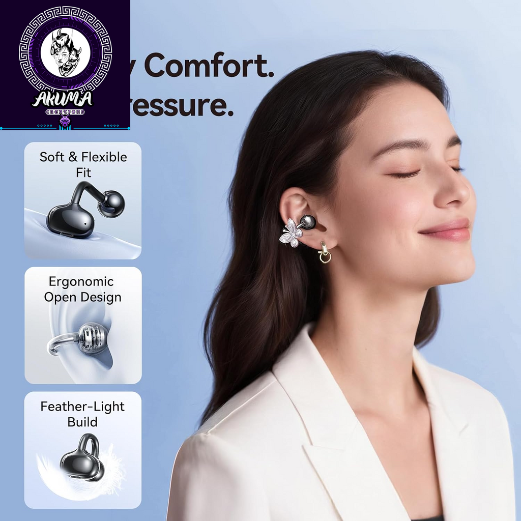 Jewelry-Inspired Clip-On Earbuds with Butterfly Earrings (black)