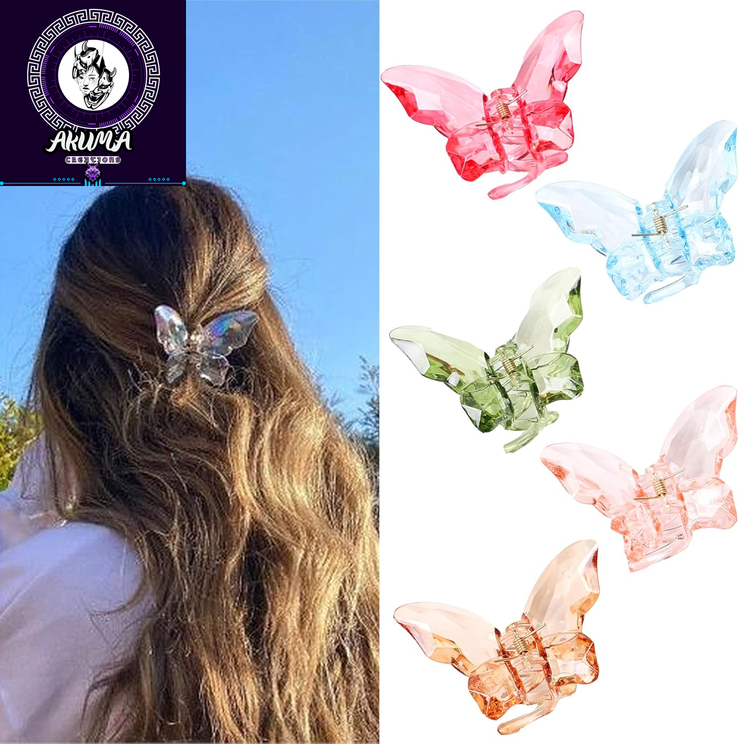 Hair Accessories - 3.3 Inch Butterfly Hair Claw Clips, Large Sized Jaw Clips for Girls and Women, 5 Pack