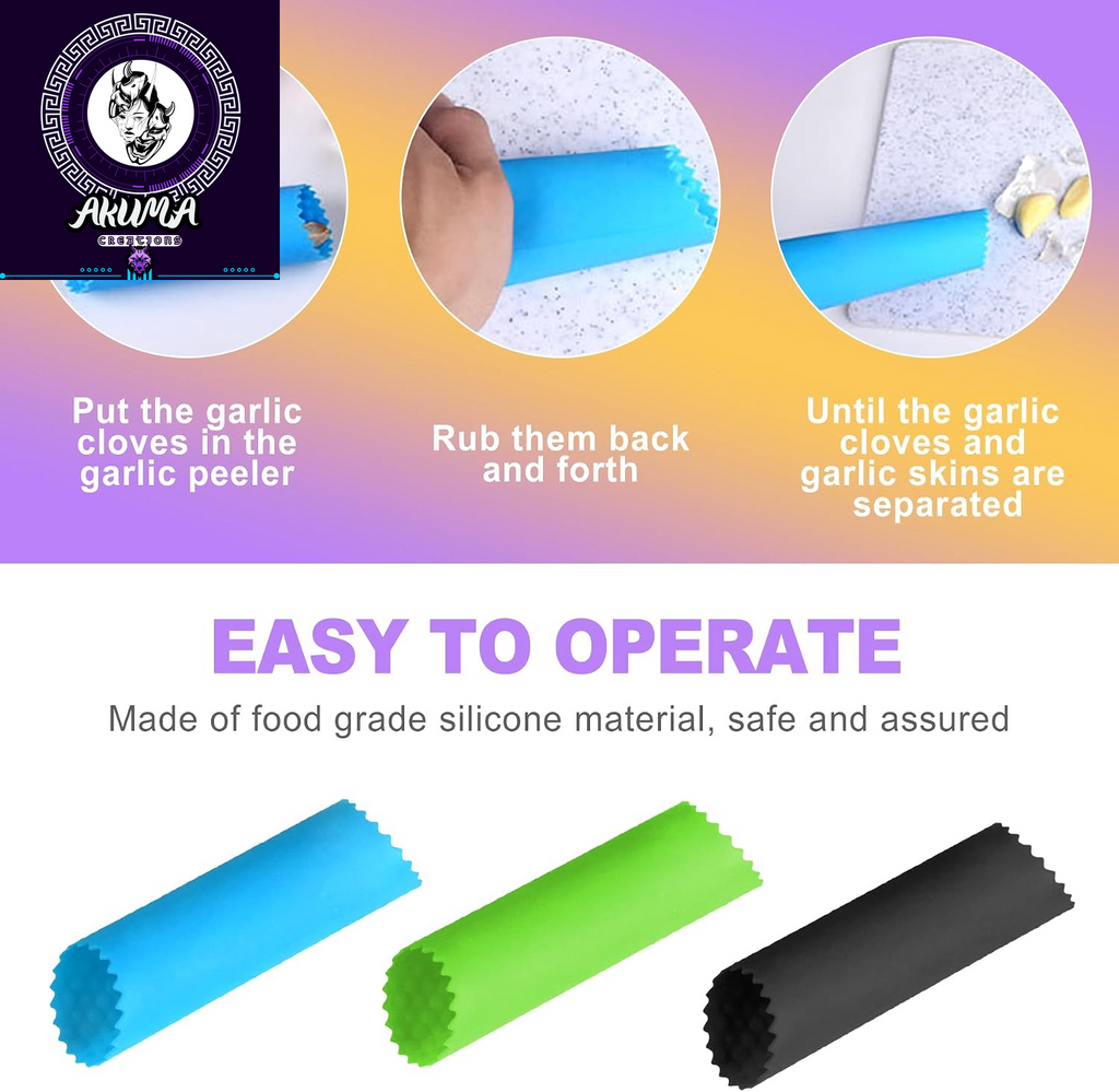 3Pcs Silicone Garlic Peeler Tube Roller - Garlic Peeler, Roller, Rocker, Skin Remover Tool, Easy Clean Kitchen Gadget for Chefs Home Cooking
