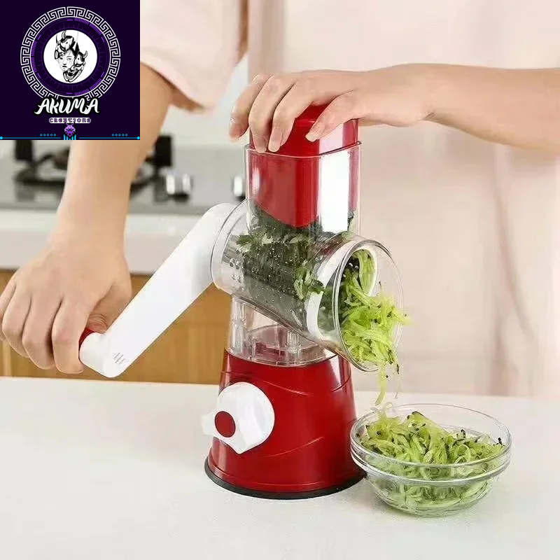 Vegetable Cutter & Slicer Manual Kitchen Cheese Chopper Machine with 3 Sharp Drums Multifunctional Garlic Potato Shredder