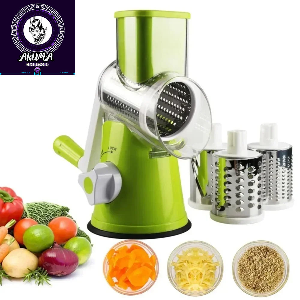 Vegetable Cutter & Slicer Manual Kitchen Cheese Chopper Machine with 3 Sharp Drums Multifunctional Garlic Potato Shredder