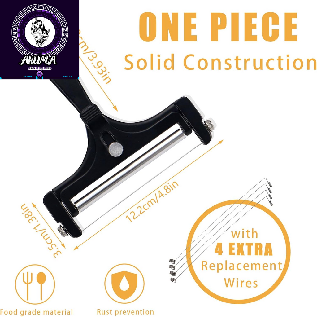 Adjustable Cheese Slicer with 4 Extra Wires Replacement, Hand Held Wire Cheese Cutter Shaver, Heavy Duty Aluminum Alloy Cheese Slicers for Block Cheese (Black)