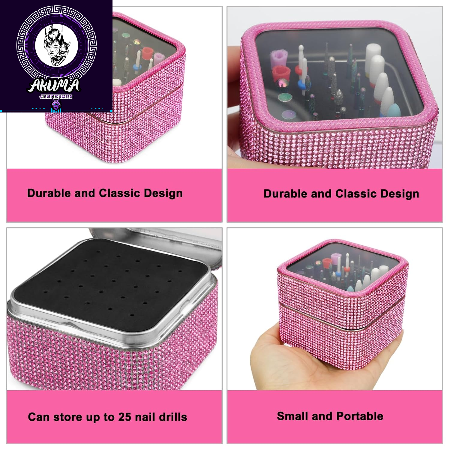 25Pcs Nail Drill Bits Set with Storage Box, 3/32 Inch Tungsten Ceramic Diamond Carbide Nail Drill Bits for Acrylic Gel Polish, Cuticle Efile Remover for Manicure Pedicure