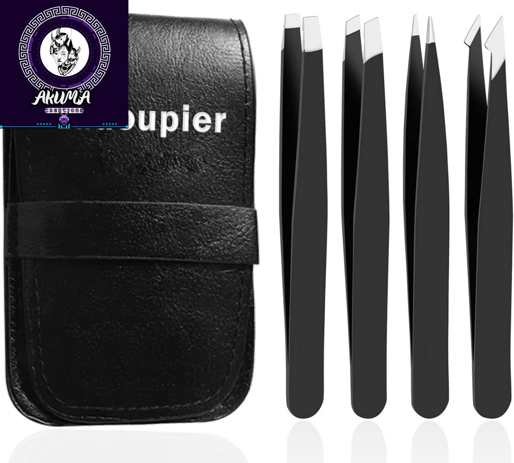 [4+1 Pieces] Tweezers Set with Travel Case, Great Precision Upgrade Professional Anti-Rust Alloy Tweezers for Women & Men Multi-Purpose as Eyebrows Facial Hair Ingrown Hair Removal