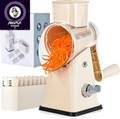 Xilrvna Rotarycheese Grater,Vegetableshredder 5 in 1 Cheese Grater with Handleedderreinforcedsuction,Easytoclean,Kitchenchopperforcrushedice,Fruits and Nuts with Blade Storage Case（White