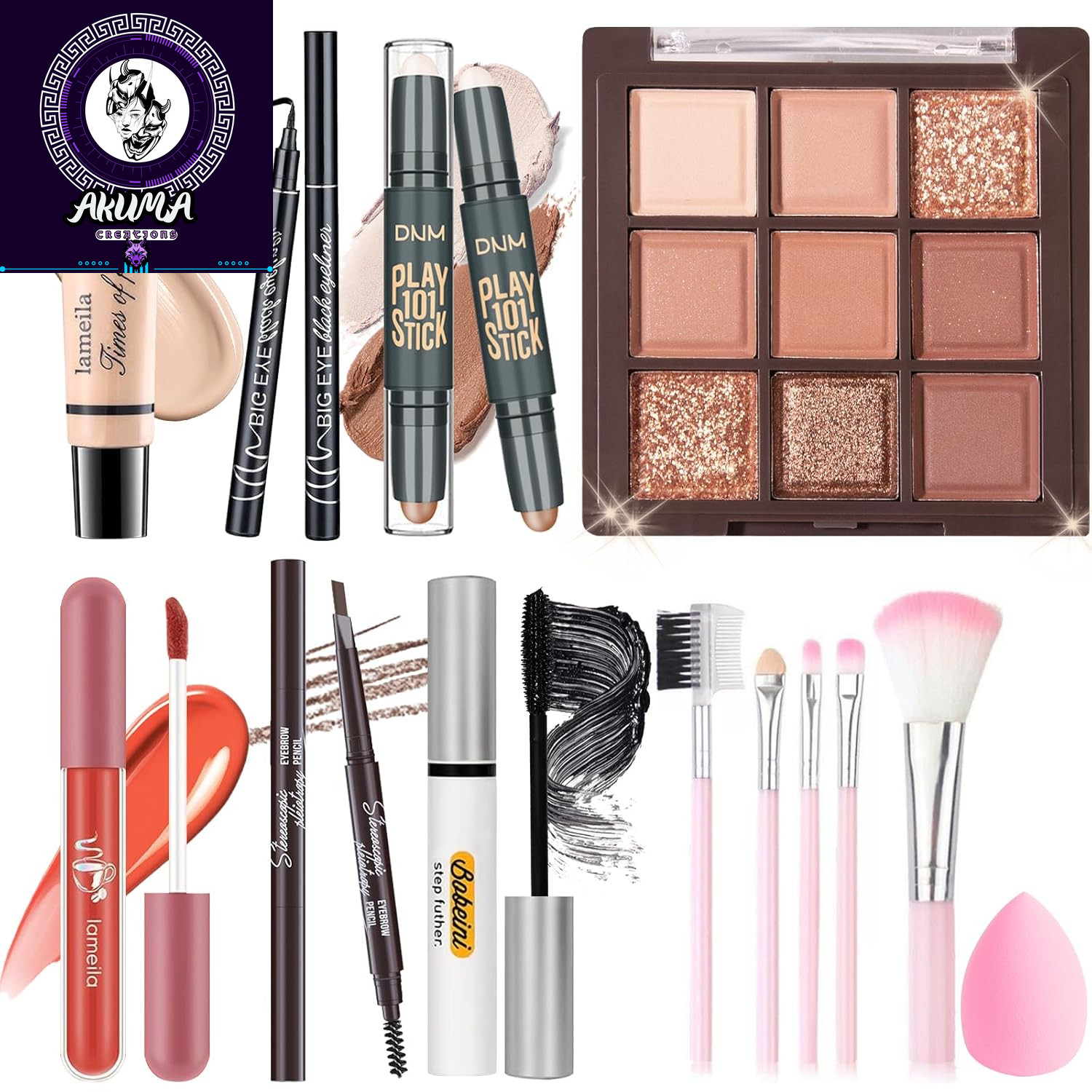 Makeup Set Kit for Women Girls Teens, Makeup Present Set, Includes 9 Color Eyeshadow, Counter Stick, Foundation, Eyebrow Pencil, Eyeliner, Mascara, Lip Gloss, 5Pcs Brushes, Sponge