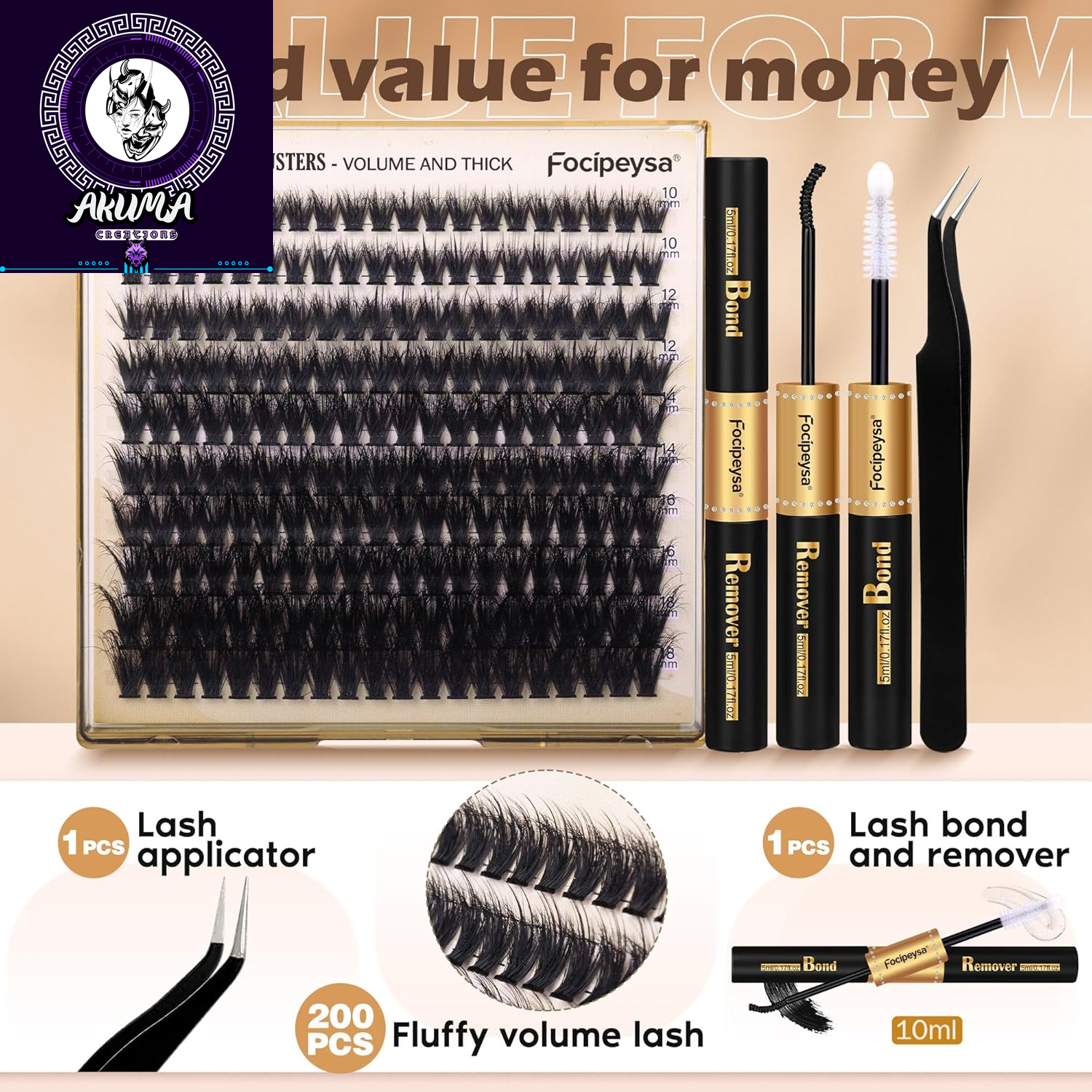 Lash Extension Kit Thick Eyelash Extension Kit 10-18Mm Fluff Volume Lash Clusters 200D Individual Eyelashes Kit with Lashes Bond, Lashes Remover, Lash Tweezers, DIY Lash Extension