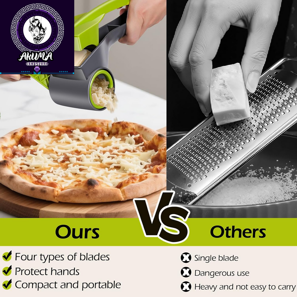 Cheese Grater, Parmesan Cheese Grater with Handle and 1 Replacement Handle Cheese Grate Rotary with 4 Stainlesssteel Drums for Grating and Shredding Hard Cheese, Chocolate, Nuts