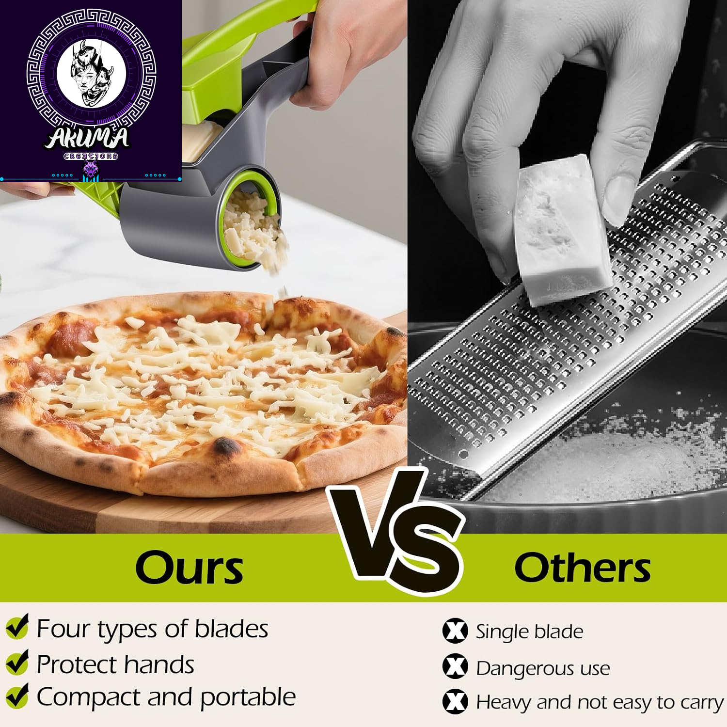 Cheese Grater, Parmesan Cheese Grater with Handle and 1 Replacement Handle Cheese Grate Rotary with 4 Stainlesssteel Drums for Grating and Shredding Hard Cheese, Chocolate, Nuts