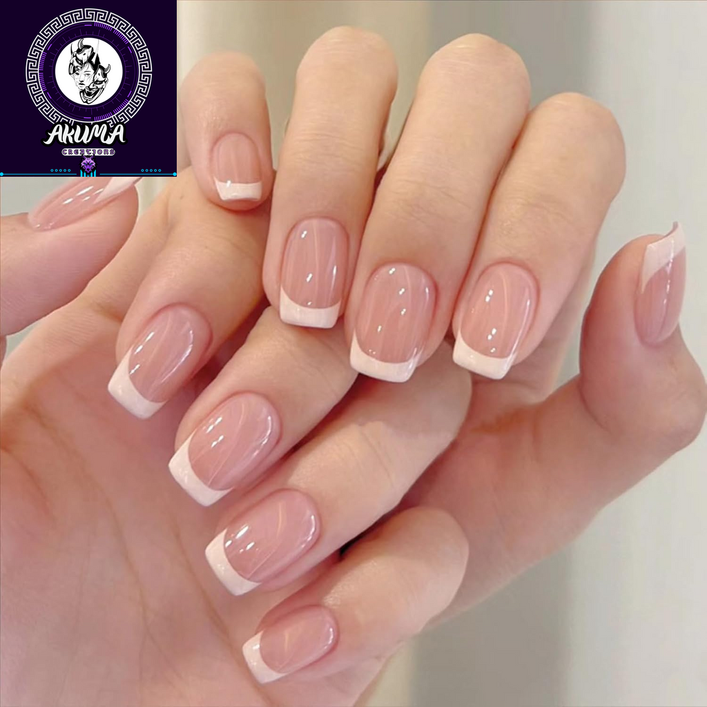 6 Pack French Tip Press on Nails - Almond, Square & Coffin Shapes, Short Fake Nails with Glue, Artificial Stick on Nails (White, Black)