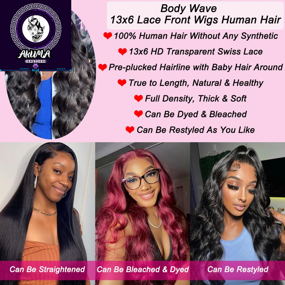 Body Wave Lace Front Wigs Human Hair 13X6 Lace Front Wigs for Black Women | 28 Inch 180% Density HD Transparent Lace Frontal Wig for Women Glueless Wigs Human Hair Pre Plucked Lace Wigs for Women