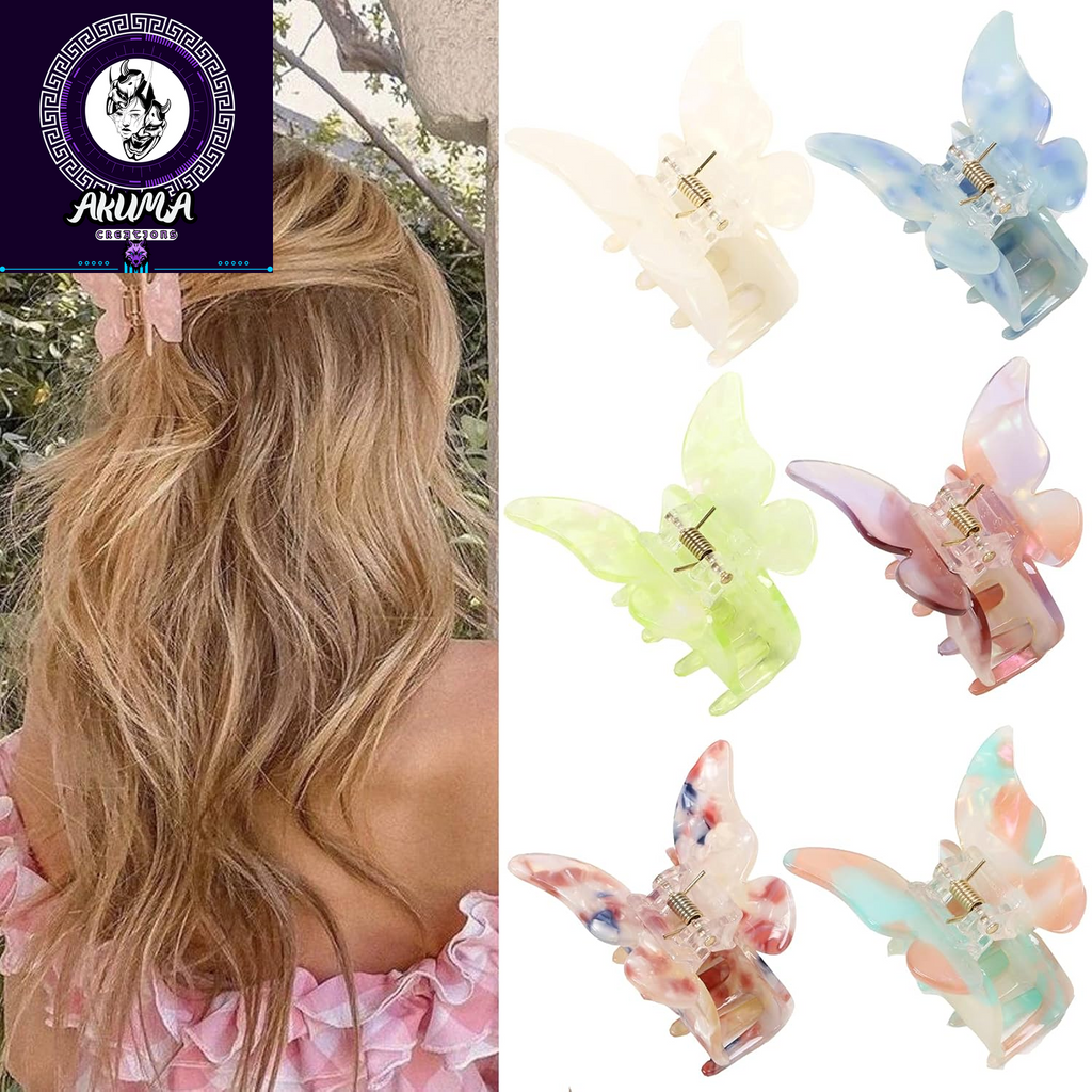 Hair Accessories - 3.3 Inch Butterfly Hair Claw Clips, Large Sized Jaw Clips for Girls and Women, 5 Pack