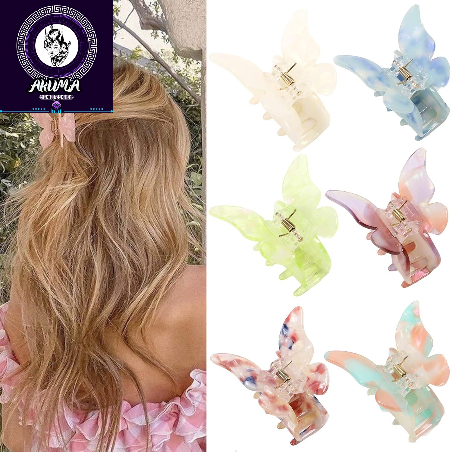 Hair Accessories - 3.3 Inch Butterfly Hair Claw Clips, Large Sized Jaw Clips for Girls and Women, 5 Pack
