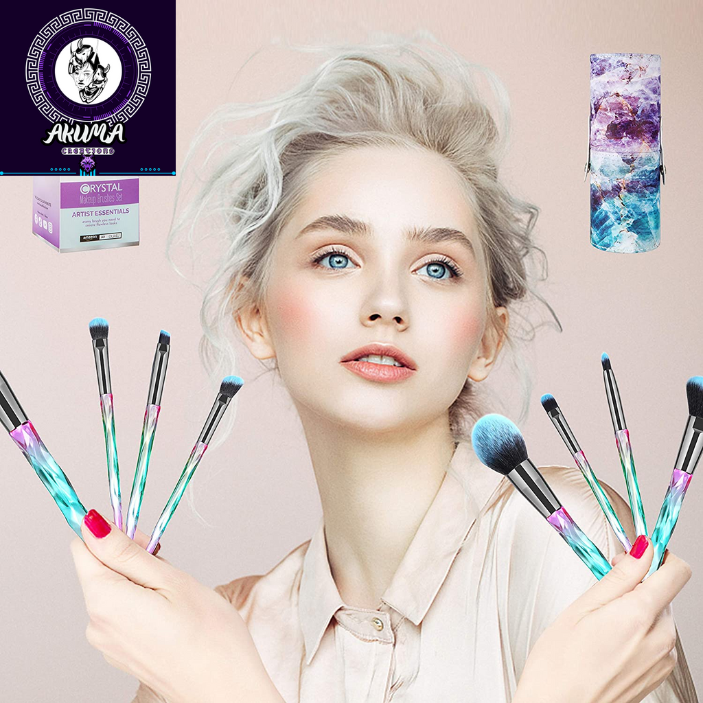 Makeup Brushes 15Pcs Premium Synthetic Bristles Crystal Handle Set Kabuki Foundation Brush Face Lip Eye Makeup Brush Sets Professional with Starry Gift Box (Blue)