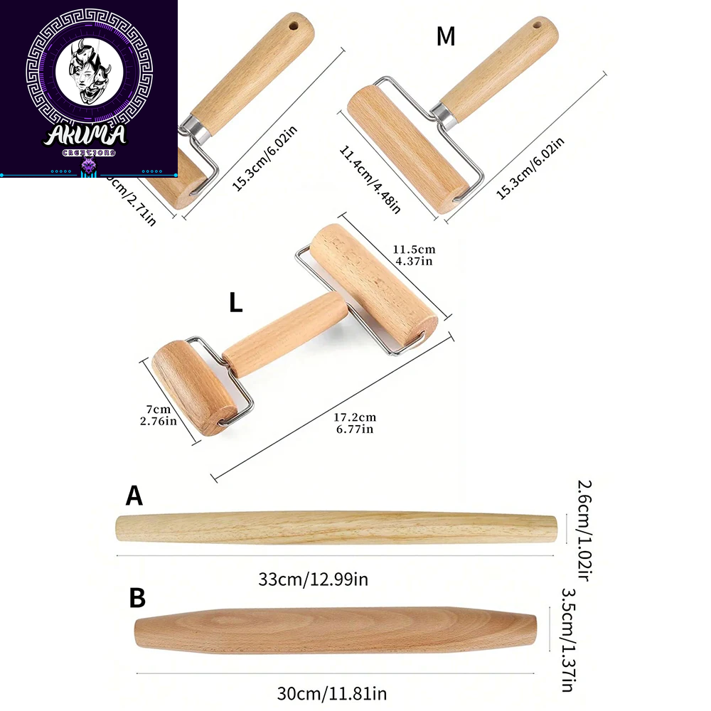 Wood Rolling Pin with Handle for Baking Dough Roller Pastry Pasta Pizza Roller Kitchen Utensils