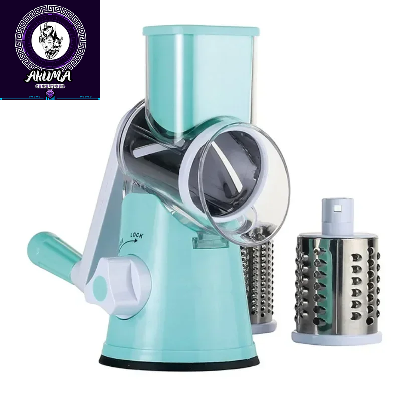Vegetable Cutter & Slicer Manual Kitchen Cheese Chopper Machine with 3 Sharp Drums Multifunctional Garlic Potato Shredder