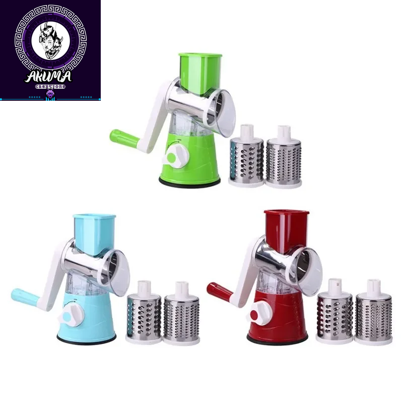 3-In-1 Manual Rotary Cheese Grater for Vegetable Cutter Potato Slicer Multifunctional Vegetable Chopper with 3 Replaceable Blade