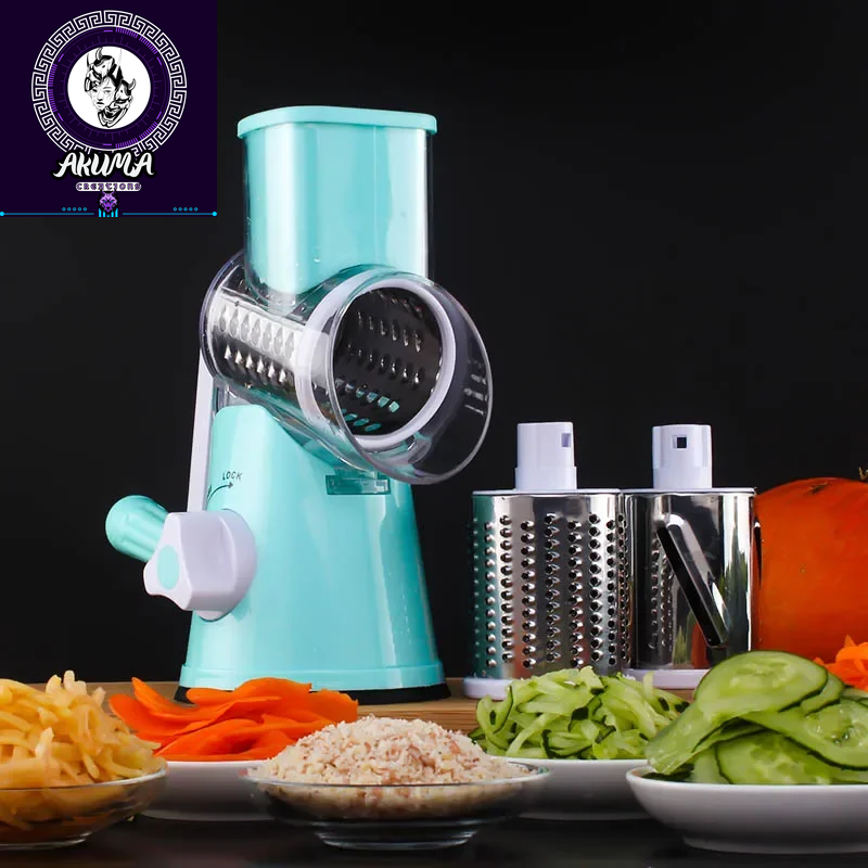 3-In-1 Manual Rotary Cheese Grater for Vegetable Cutter Potato Slicer Multifunctional Vegetable Chopper with 3 Replaceable Blade