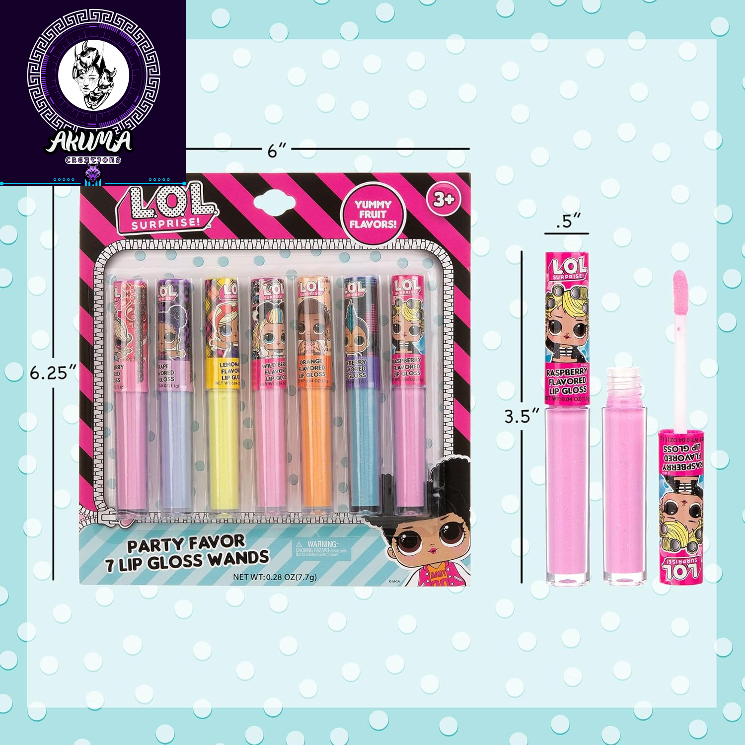 L.O.L Surprise 7-Pack Lip Gloss for Girls, Lol Lip Gloss | Non-Toxic Kids Makeup with L.O.L. Characters