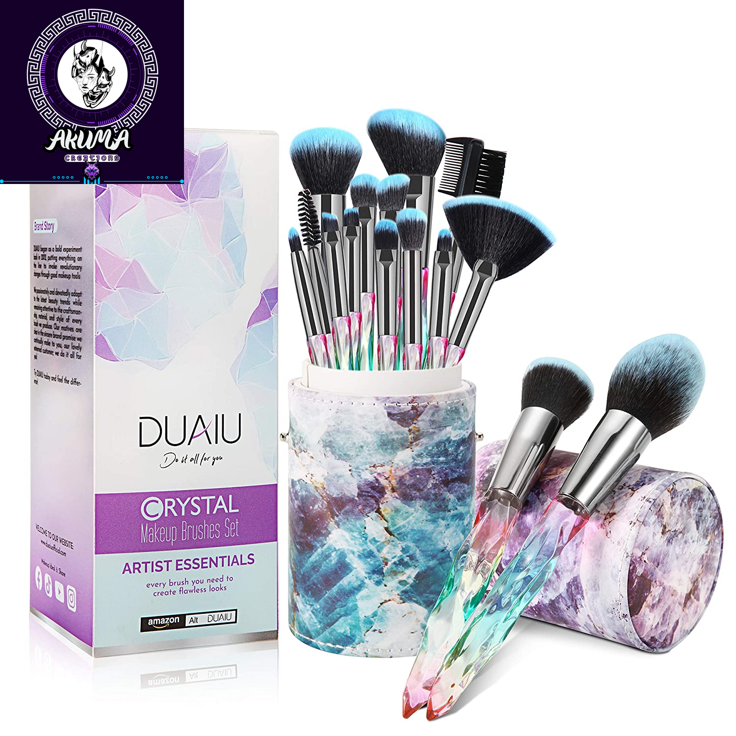 Makeup Brushes 15Pcs Premium Synthetic Bristles Crystal Handle Set Kabuki Foundation Brush Face Lip Eye Makeup Brush Sets Professional with Starry Gift Box (Blue)